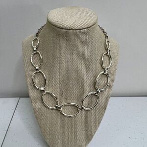 Premier Designs Necklace Silver Tone Chain‎ Link Big Chunky Oval Shiny